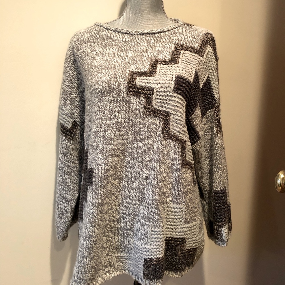 J. Jill Gray Chunky Geometric Sweater Medium EUC
